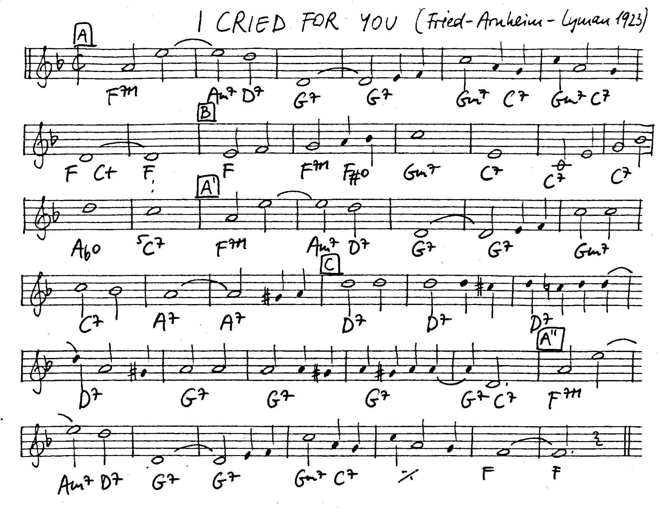 i cried for you free jazz leadsheet - Courtesy of the Jungle Jazz Band